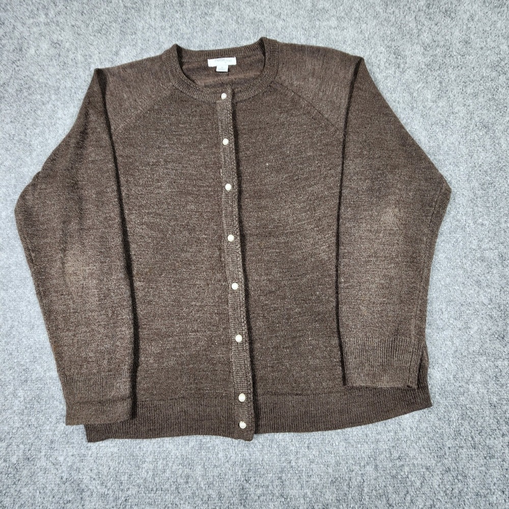 Mercer Street Studio Brown Cardigan Sweater XL Pearl Button Crewneck Raglan Knit